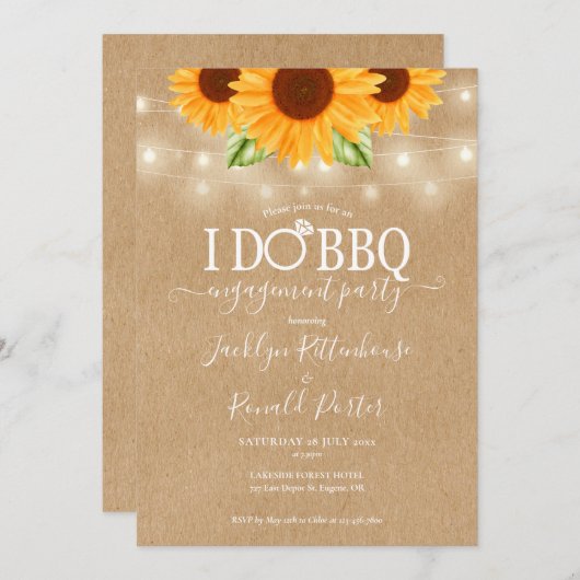 Ik doe BBQ Sunflower String Lights Rustisch Verlov Kaart (Voorkant / Achterkant)