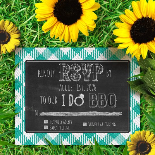 Ik doe BBQ Turquoise Outdoor Spring Wedding RSVP Informatiekaartje
