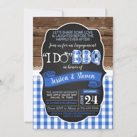 Ik doe BBQ uitnodiging - Blauw (Voorkant)