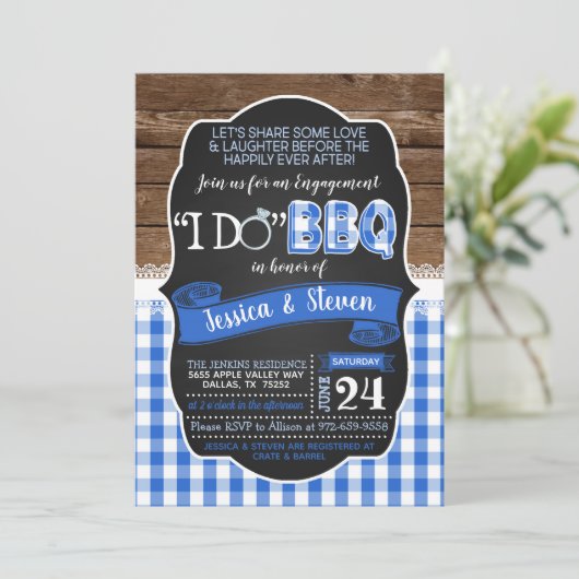 Ik doe BBQ uitnodiging - Blauw (Staand voorkant)