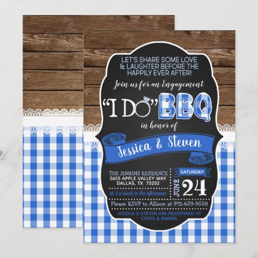 Ik doe BBQ uitnodiging - Blauw (Voorkant / Achterkant)