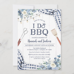 Ik doe BBQ Uitnodiging met marine en Light Blue