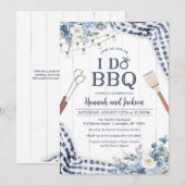 Ik doe BBQ Uitnodiging met marine en Light Blue (Voorkant / Achterkant)