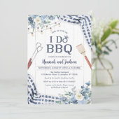 Ik doe BBQ Uitnodiging met marine en Light Blue (Staand voorkant)