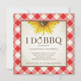 Ik doe BBQ Uitnodigingen Red Gingham en Zonnebloem