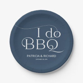 Ik doe BBQ Verloving Feestje Blauw Papieren Bordje