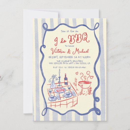 Ik doe BBQ verloving repetitie diner hand getekend Kaart (Voorkant)
