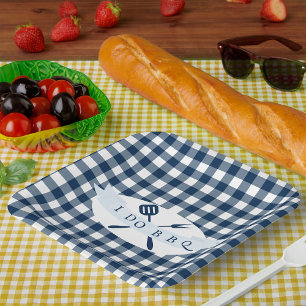 Ik Doe BBQ Vintage Boerderijhuis Marineblauwe Geru Papieren Bordje