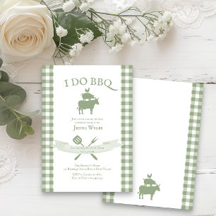 Ik Doe BBQ Vintage Salie Groene Gingham Bruiloftsb Kaart