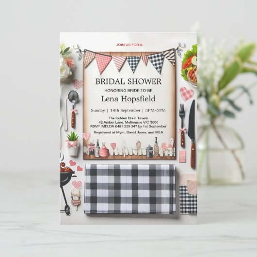 Ik doe BBQ Vrijgezellenfeest rustieke bruiloft Kaart (Staand voorkant)