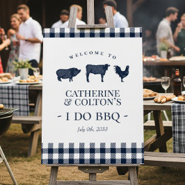 Ik Doe BBQ Welkomstbord Vintage Blauwe Gingham Poster