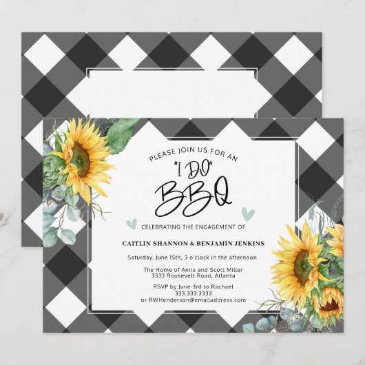 Ik doe BBQ Zonnebloem Buffel Plaid Verlovingsfeest Kaart (Voorkant / Achterkant)