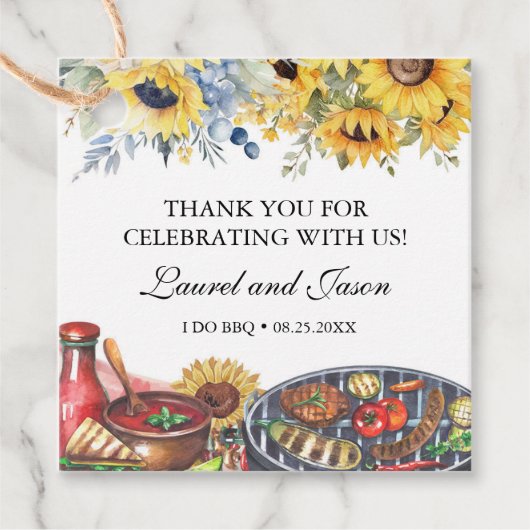 Ik doe BBQ Zonnebloem Landelijke Verloving Feestje Bedankjes Labels (Voorkant)