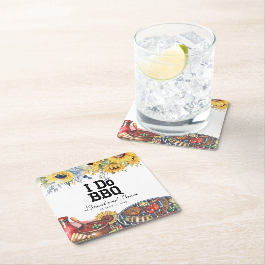 Ik doe BBQ Zonnebloem Rustiek Verlovingsfeest Kartonnen Onderzetters (Insitu)