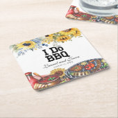 Ik doe BBQ Zonnebloem Rustiek Verlovingsfeest Kartonnen Onderzetters (Schuin)