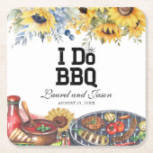 Ik doe BBQ Zonnebloem Rustiek Verlovingsfeest Kartonnen Onderzetters (Voorkant)