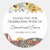 Ik doe BBQ Zonnebloem Rustiek Verlovingsfeest Ronde Sticker (Voorkant)