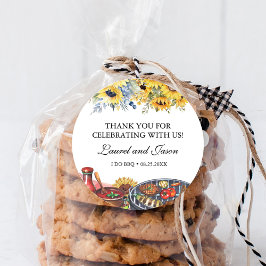 Ik doe BBQ Zonnebloem Rustiek Verlovingsfeest Ronde Sticker