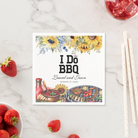 Ik doe BBQ Zonnebloem Rustiek Verlovingsfeest Servet (Insitu)