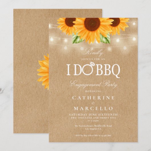 Ik doe BBQ Zonnebloem Rustieke Kraft Verloving Fee Kaart (Voorkant / Achterkant)