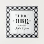 Ik Doe BBQ Zwart Gingham Trouw Achtergrond Wandkleed (Voorkant)