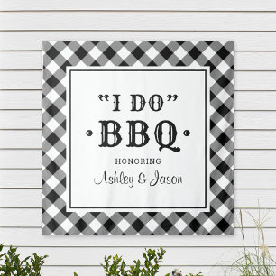 Ik Doe BBQ Zwart Gingham Trouw Achtergrond Wandkleed