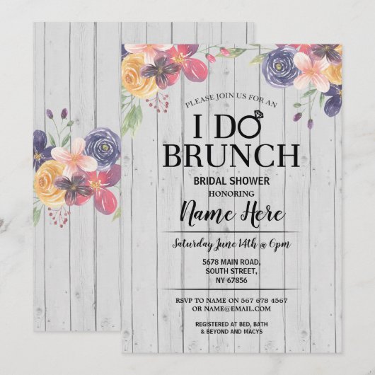 Ik doe Brunch Vrijgezellenfeest Floral Flower Invi Kaart (Voorkant / Achterkant)