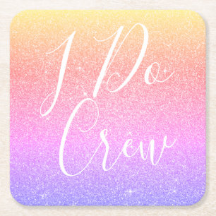 Ik doe Crew Paarse Glitter Bachelorette Party Kartonnen Onderzetters