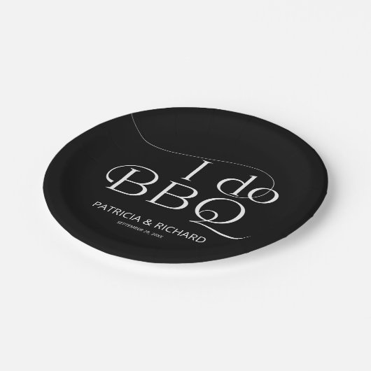 Ik doe de BBQ Engagement Party Black Papieren Bordje (Gekanteld)