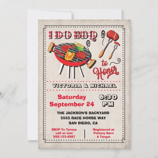 Ik doe de uitnodiging van de BBQ Engagement Party (Voorkant)