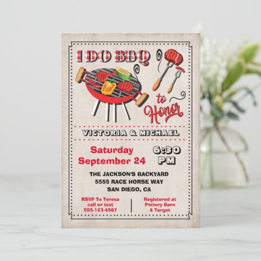 Ik doe de uitnodiging van de BBQ Engagement Party (Staand voorkant)