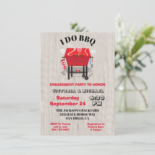 Ik doe de uitnodiging van de BBQ Engagement Party (Staand voorkant)