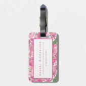 Ik doe een roze Waterverf Floral Patroon Bagagelabel (Achterkant verticaal)