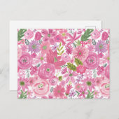 Ik doe een roze Waterverf Floral Patroon Briefkaart (Voorkant / Achterkant)