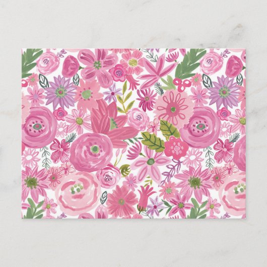 Ik doe een roze Waterverf Floral Patroon Briefkaart (Voorkant)