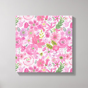Ik doe een roze Waterverf Floral Patroon Canvas Afdruk