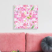 Ik doe een roze Waterverf Floral Patroon Canvas Afdruk (Insitu (Woonkamer))