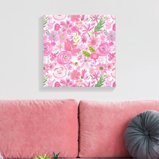 Ik doe een roze Waterverf Floral Patroon Canvas Afdruk (Insitu (Woonkamer))