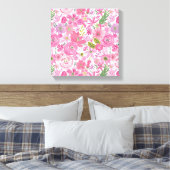 Ik doe een roze Waterverf Floral Patroon Canvas Afdruk (Insitu (Slaapkamer))