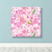 Ik doe een roze Waterverf Floral Patroon Canvas Afdruk (Insitu (Houten vloer))