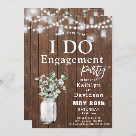 Ik doe Eucalyptus Mason Jar Elegant Verlovingsfees Kaart (Voorkant / Achterkant)