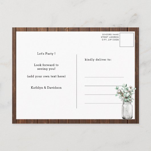 Ik doe Eucalyptus Mason Jar verlovingsfeest Uitnodiging Briefkaart (Achterkant)