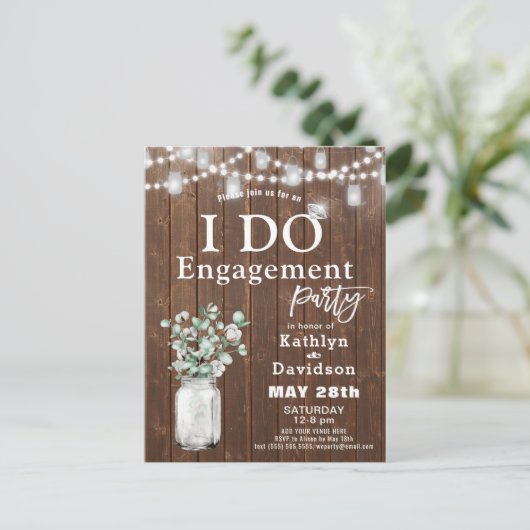 Ik doe Eucalyptus Mason Jar verlovingsfeest Uitnodiging Briefkaart (Staand voorkant)