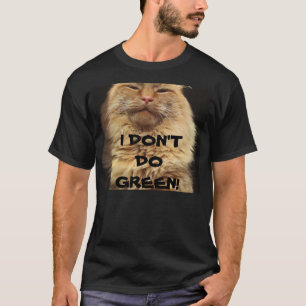 Ik doe geen groen Oranje chagrijnig Kat T-shirt