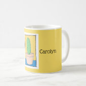 Ik doe geen knuffels, prikcactus, geel, jouw naam koffiemok (Voorkant rechts)