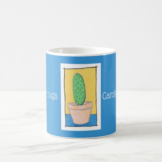 Ik doe geen knuffels, prikcactus, op blauw, genaam koffiemok (Center)