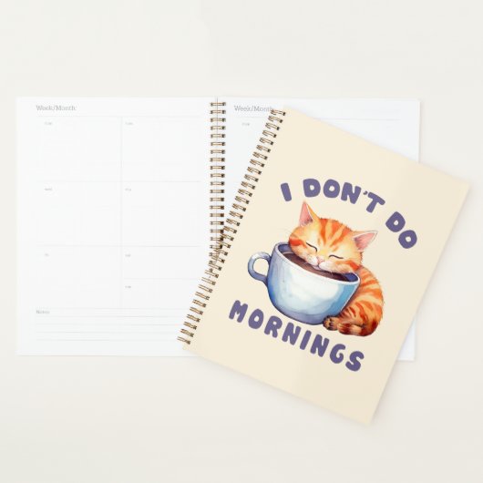 Ik doe geen ochtenden - Schattigee Oranje kat met  Planner (Display)