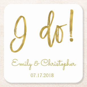 Ik doe gouden folie en witte bruiloft Onderzetters