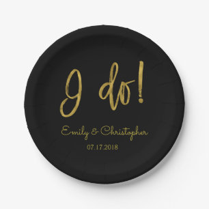 Ik doe gouden folie en zwarte bruiloft Borden Papieren Bordje