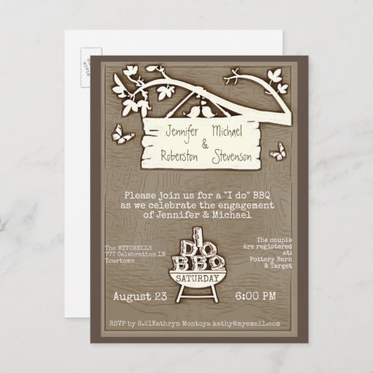 Ik doe het | BBQ | Verloving Oude Fashions Uitnodiging Briefkaart (Voorkant / Achterkant)